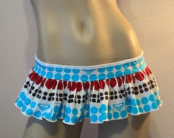 Surfer “Roxy” Polka Dots Stretchy Ruffle Micro Mini Skirt Exotic Dancewear Rave Cover up
