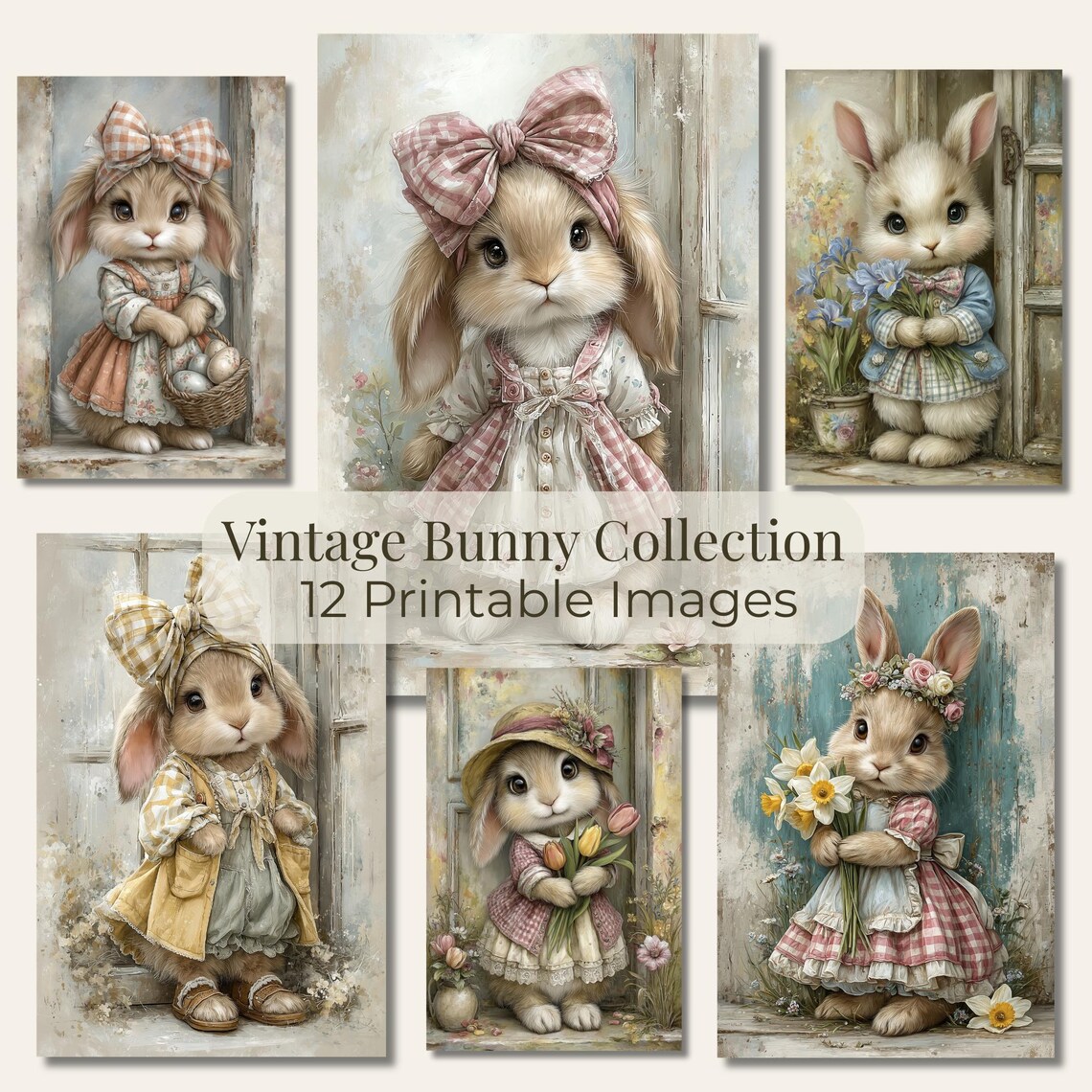Vintage Bunny Illustrations, Cottagecore Easter Art, Nursery Prints ...