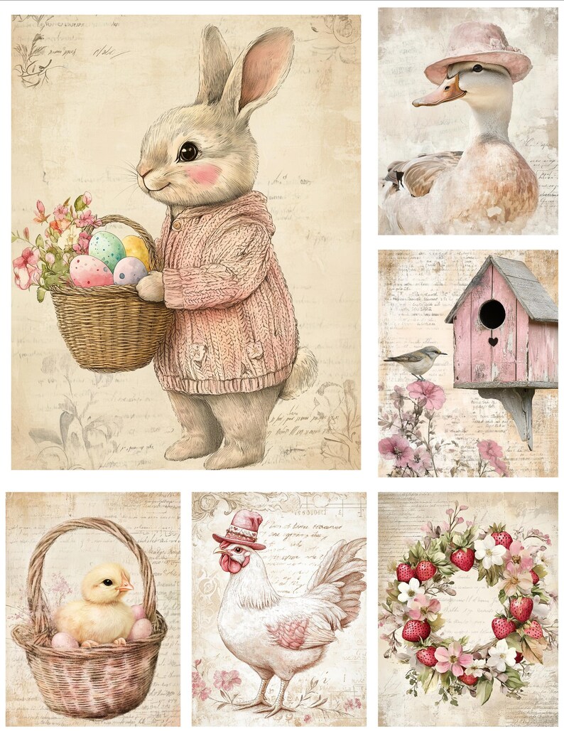 Vintage Bunny Floral Junk Journal Kit | Shabby Chic Cottage Spring ...
