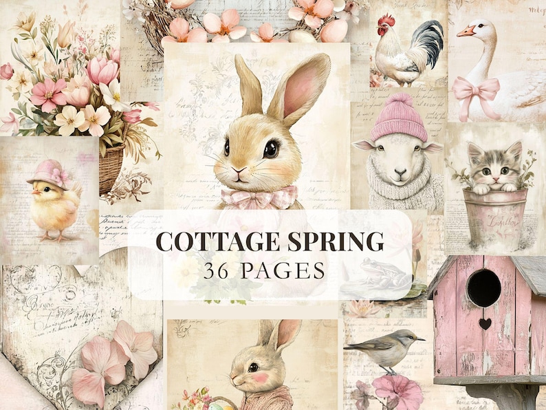 Vintage Bunny Floral Junk Journal Kit | Shabby Chic Cottage Spring ...