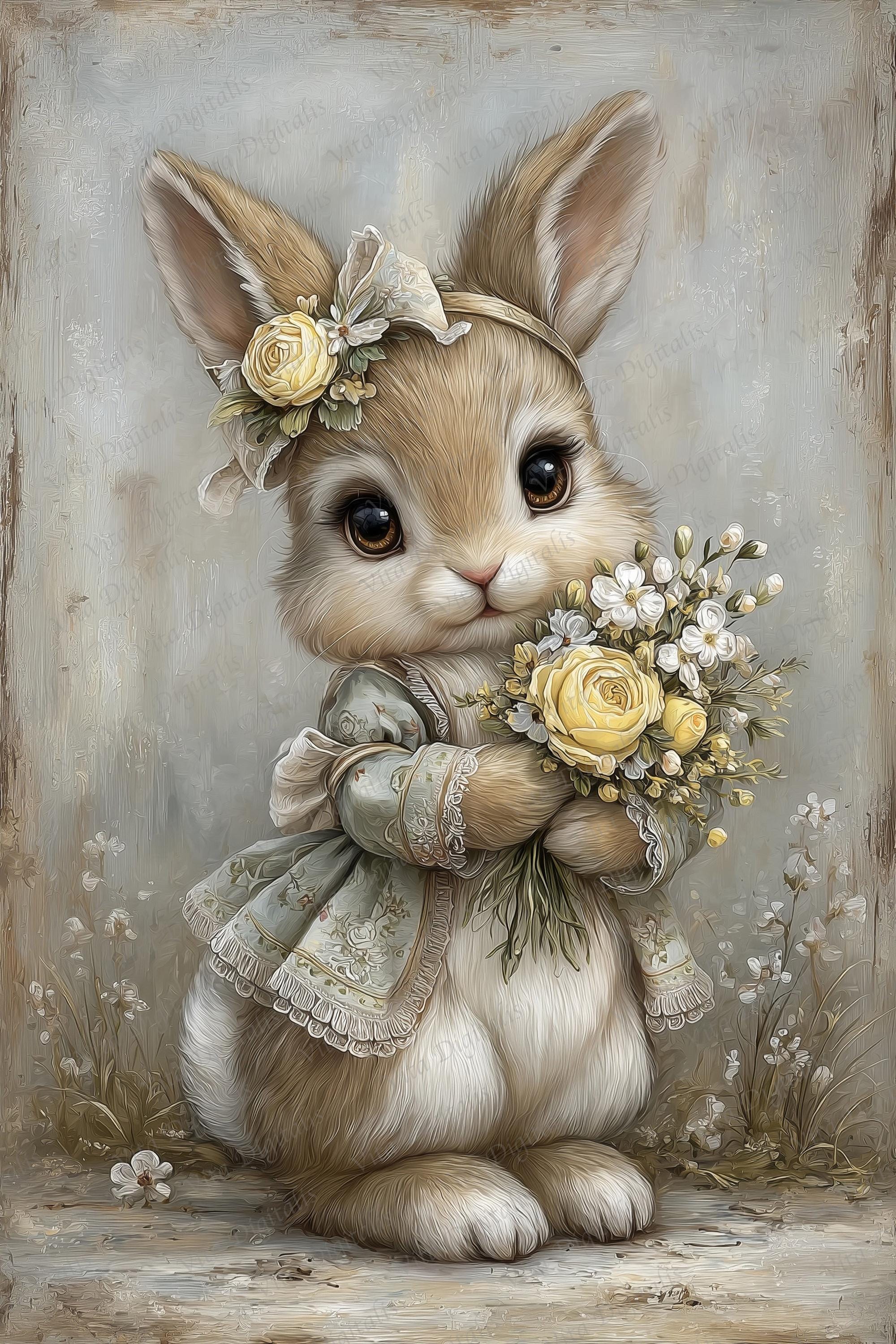 Spring Vintage Bunny- 12 Digital Printable Images - Etsy