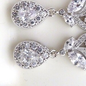 Bridal Earrings White Gold Clear White Cubic Zirconia White Gold Fancy Post Wedding Earrings image 2