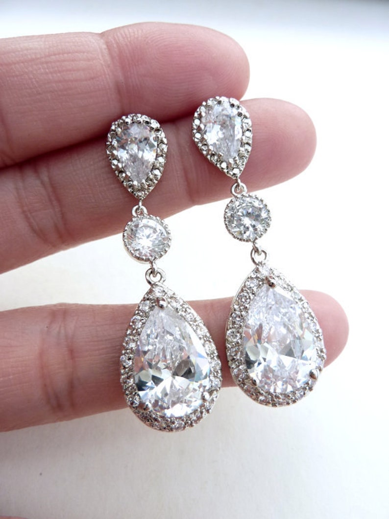 Wedding Bridal Earrings Celebrity LARGE Clear White Peardrop | Etsy