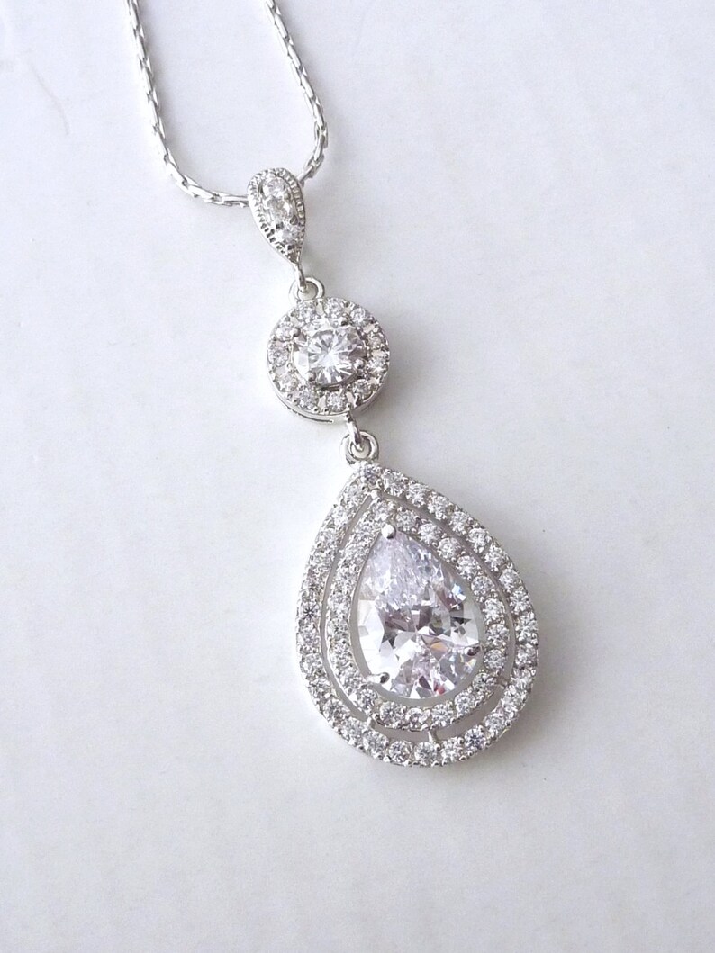 Bridal Earrings Necklace SET White Gold Peardrop Cubic Etsy