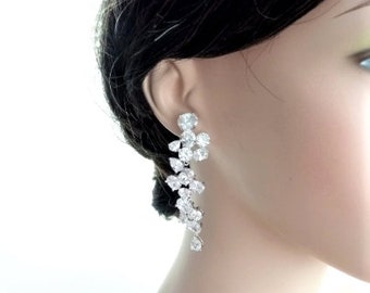 Sales - Bridal Earrings High Quality Multi Fancy Oval, Peardrop and Round Cubic Zirconia Post Earrings