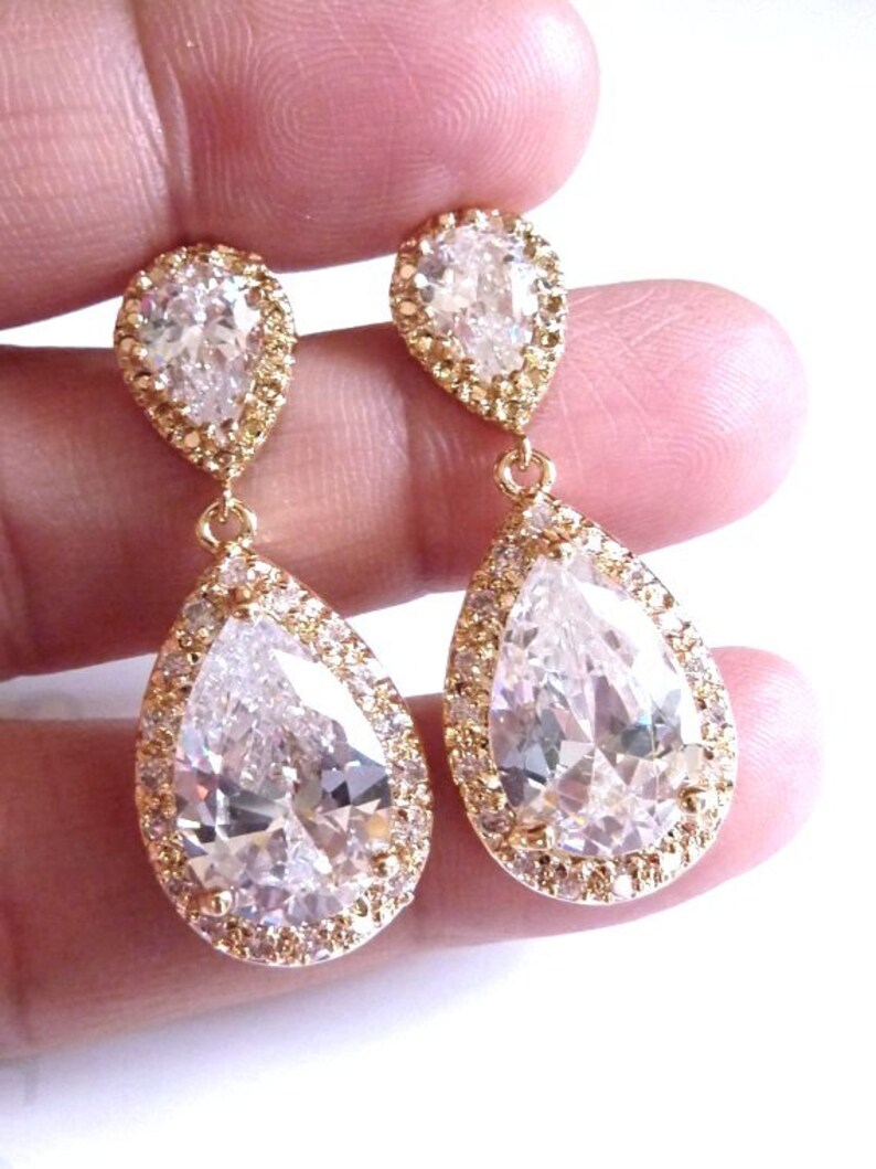 Bridal Earrings Kim Kardashian Inspired White Clear Pear Etsy