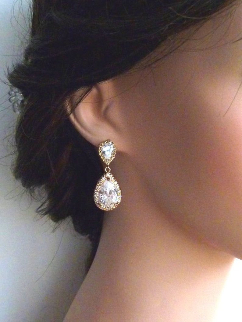 Bridal Earrings Kim Kardashian Inspired White Clear Pear Etsy
