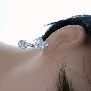 Bridal Earrings White Gold Clear White Cubic Zirconia White Gold Fancy Post Wedding Earrings image 4