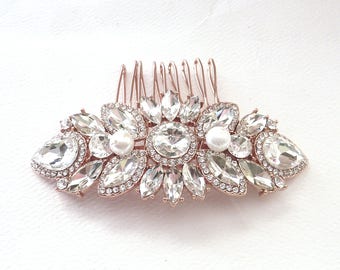 Wedding Bridal Hair Comb Rose Gold Plated Rhinestone Crystal Wedding Hair Accessories Bridal Hair Jewelry