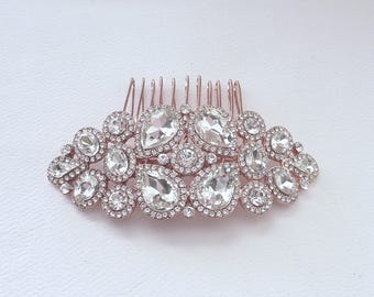 Wedding Bridal Hair Comb Rose Gold Plated Rhinestone Crystal Wedding Hair Accessories Bridal Hair Jewelry