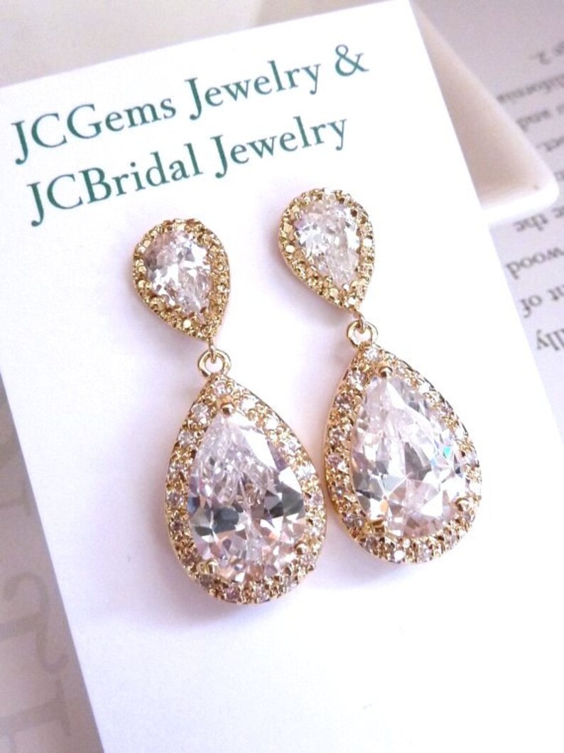 Bridal Earrings Kim Kardashian Inspired White Clear Pear Etsy