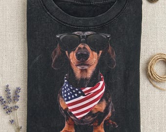 Chemise pour chien Weenie teckel 4 juillet, chemise pour chien drôle USA Amérique, chemise pour chien Wiener patriotique, chemise fête de l'indépendance, chemise pour amoureux des chiens