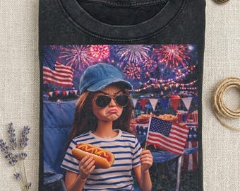Chemise drôle de visage de poupée du 4 juillet, juste ici pour la chemise de saucisses fumées, chemise du 250e anniversaire des Etats-Unis, chemise graphique de jour de l'indépendance de hot-dog