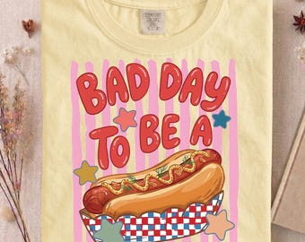 Chemise hot-dog pour être un mauvais jour, chemise 4 juillet, chemise Amérique patriotique, chemise hot-dog à rayures rétro, chemise graphique d'été drôle