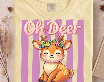 Chemise couleurs confort pour la rentrée, jolie chemise Oh Deer, chemise de fin d'année, chemise graphique pour les vacances d'été, cadeau pour étudiant