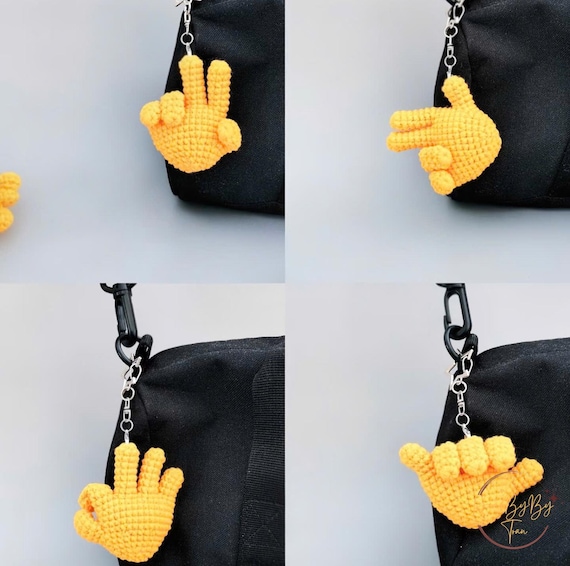 Crochet Finger Hand Keychain, Cute Hand Gesture Bag Charm, Handmade Amigurumi Keychain, Funny Purse Accessory Gift