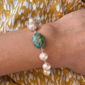 Baroque Pearl and Turquoise bracelet 6.75 inches