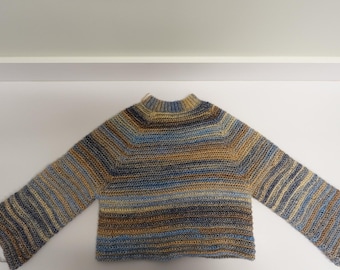 Jersey de ganchillo jaspeado único, estilo raglán en tonos tierra (corte holgado).