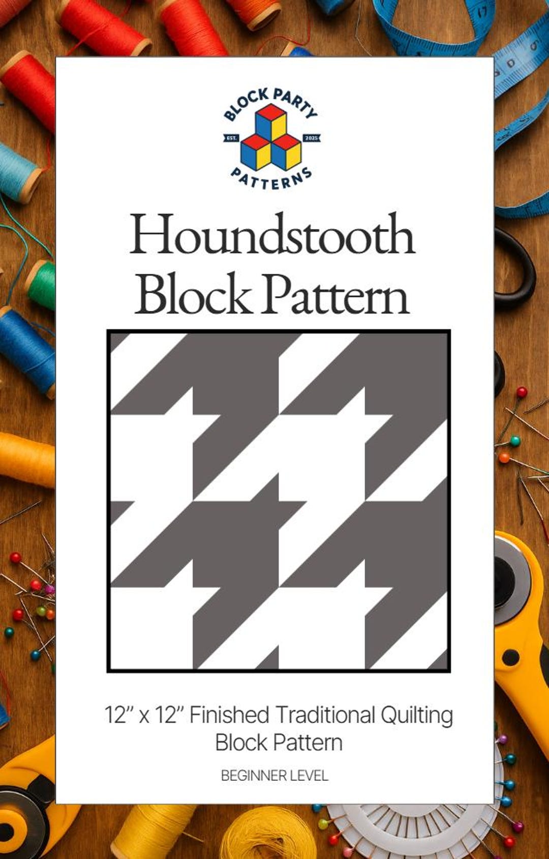 Houndstooth Quilt Block Pattern | 12-inch Beginner Sewing (PDF Pattern ...