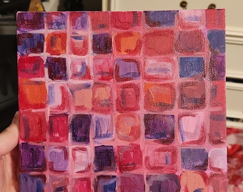 Pink and Purple Tile Oil on Canvas Painting, Handmade, Glossy