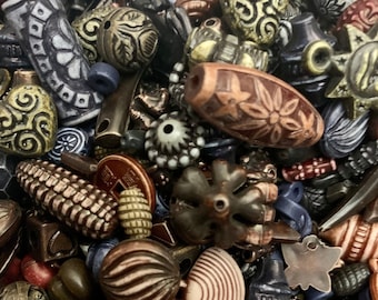 Antique Style Acrylic Bead Soup Mix: Dark Blues, Browns, Blacks