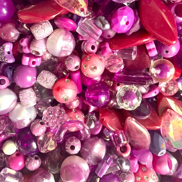 Violet acrylic bulk bead soup mix, bulk mix acrylic assorted beads purple pink shade theme blend of mixed sizes