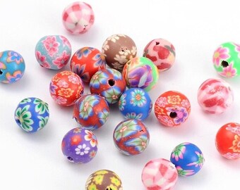 8mm bead Polymer clay bead mixed colors,floral  patterned assorted