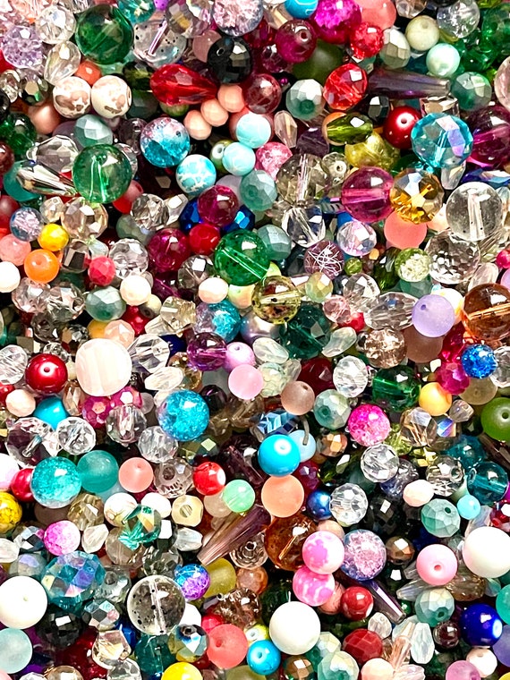 Bulk mix crystal and glass Bead soup, assorted sizes all colors Bulk beads lot