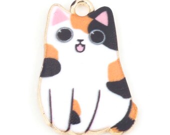 Enamel Cat Charm: Gold Plated Calico Kitten (25x17mm)