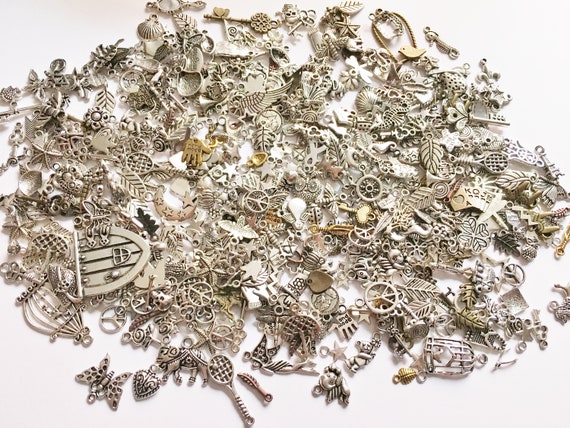 Liquidation Bulk Silver Charms Lot Silver Charms Brass Gold Tone Charms Mix  Jewelry Finding Lot 