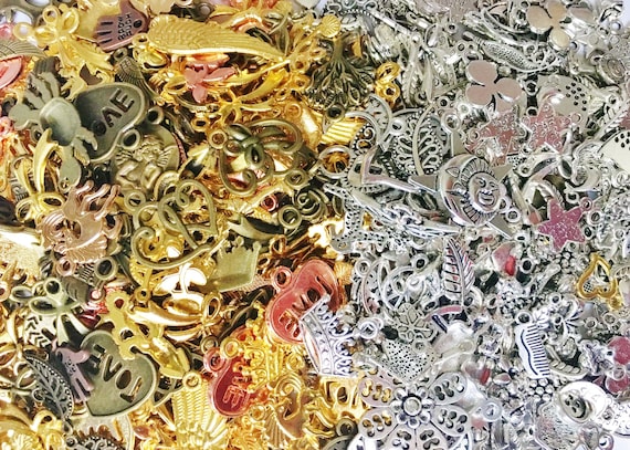 Charm Mix: Silver, Gold, Bronze Jewelry Charms, 50/50 mix colors