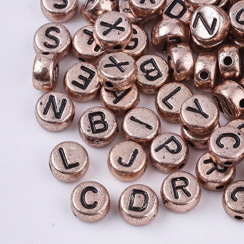 Rose Gold Alphabet Bead RUSTIC DARK Rose Gold Acrylic Beads With Black Letter Beads Round 7mm See Notes on Rustic Gift for Crafter Etsy
