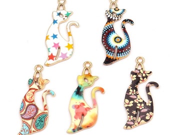 Enamel Cat Charm: Multicolor Alloy Pendant for Jewelry Making