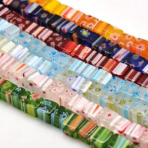 Perle cube Millefiori, perles carrées en verre, 6 mm, couleurs mélangées, espaceur de focale, quantité de choix