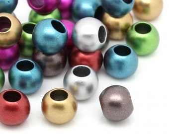 Metallic acrylic big hole beads,  mixed color selection variety mix of colors 12mm bead