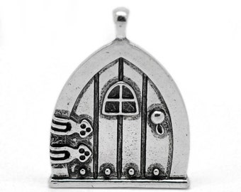 Fairy Door charms,  Antique Style large silver charm, detailed keychain or pendant charm