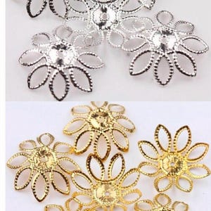 Large Filigree bead caps 20mm flexible moldable caps gold or silver tone pick color jumbo bead caps