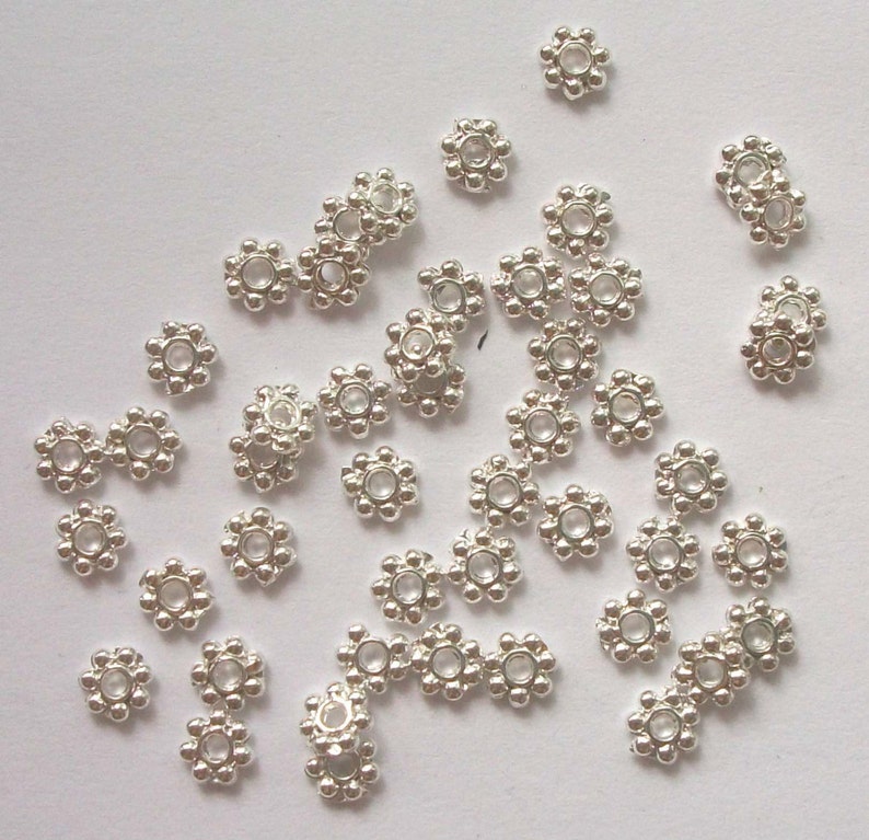 Silver Plated Daisy Spacer Beads, 5mm Flower Spacer image 2