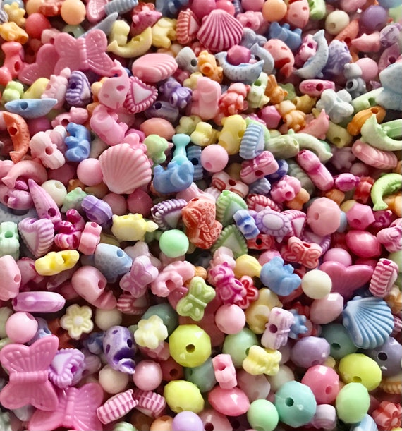 Pastel Acrylic Bead Mix: Animal, Flower, Round Shapes