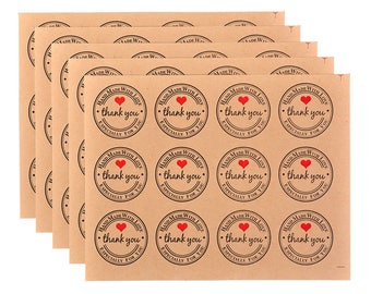 Kraft thank you stickers, sheets of stickers, handmade with love stock supplies