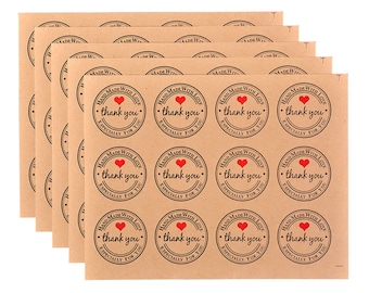 Kraft thank you stickers, sheets of stickers, handmade with love stock supplies