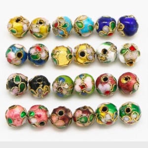 Cloisonné enamel beads, metal beads with raised floral design andgold trim border, assorted colors,  5.5-6mm see details, gift for crafter