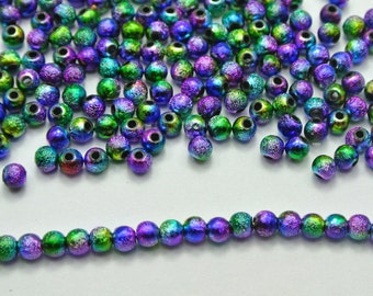 4mm rainbow Peacock Mixed Color Acrylic Bead Stardust Beads light colorful beads textured pattern beads