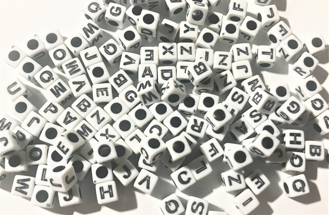 White Square Alphabet Beads 6mm Cube Big Hole European Beads Etsy