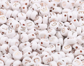 Rose Gold Letter Beads: White Acrylic Alphabet Beads (7mm), single or mixed