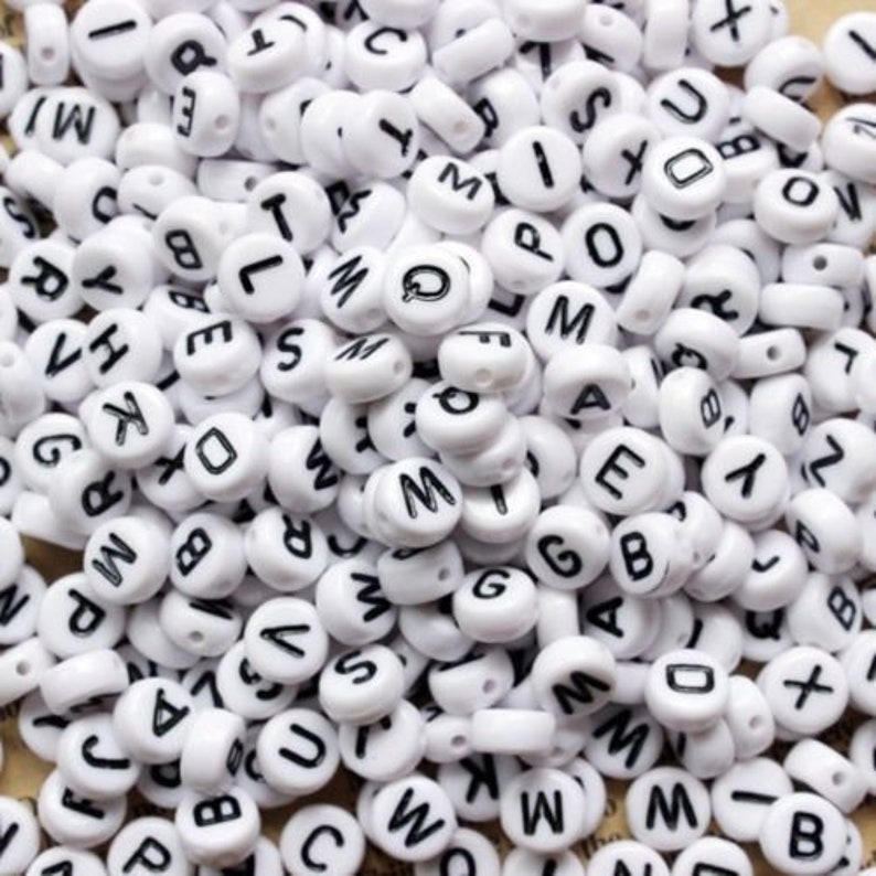 White Alphabet Beads Whit and Black Letter Round Acrylic 7mm Etsy Norway