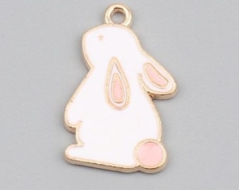 White Enamel Easter Bunny Charm: Gold Backed Rabbit Pendant