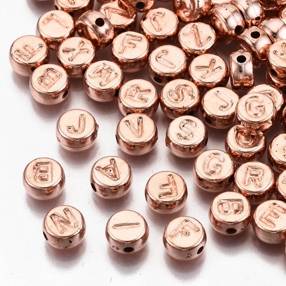 Rose Gold Alphabet Beads: 7mm Acrylic Letter Beads for Jewelry Making, single letters or mixed