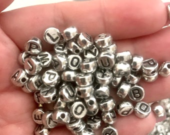 Rustic Silver Alphabet Beads: 7mm Double Sided Letter Beads, single letters or mixed