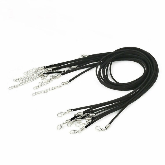 Suede cord pendant, velvet faux style, DIY necklace with Lobster Clasps 17 plus extender chain, black cords